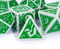White with Green Irregular Pattern Fill: 7-Piece Acrylic Dice Set for D&D and RPG