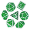 White with Green Irregular Pattern Fill: 7-Piece Acrylic Dice Set for D&D and RPG