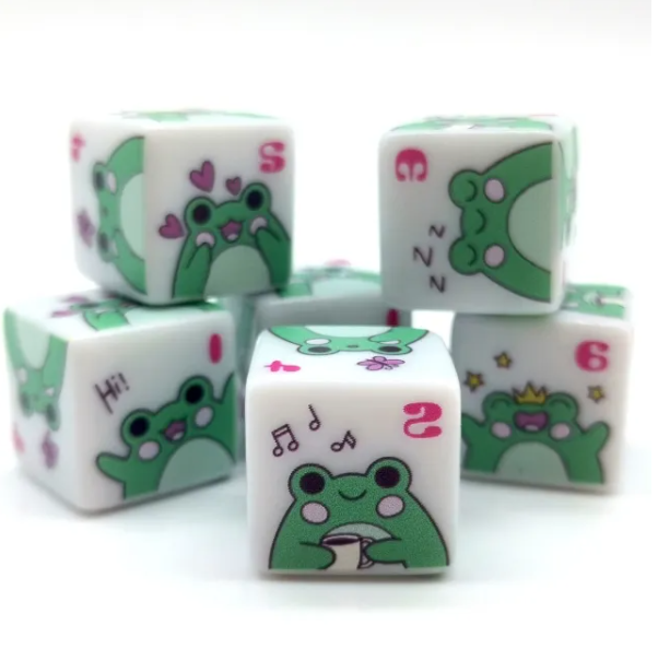 Frog Dice | Printed d6 Dice Featuring Cute Green Frog Numbered