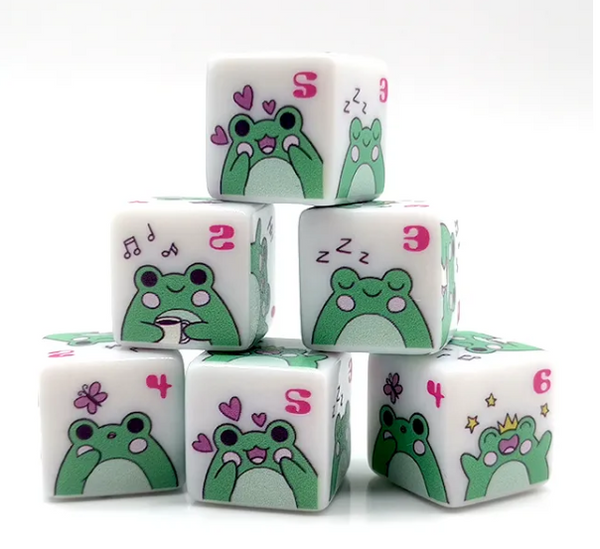 Frog Dice | Printed d6 Dice Featuring Cute Green Frog Numbered