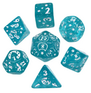 Imperfect - Cat's Meow Blue 7-Dice Set with Silver Glitter - Cat-Themed - Discounted