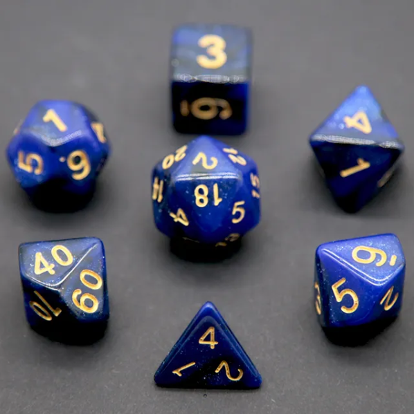 Midnight Blue Polyhedral Dice Set | 7-Dice Blue Set with Subtle Glitter