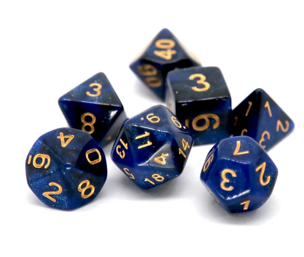 Midnight Blue Polyhedral Dice Set | 7-Dice Blue Set with Subtle Glitter