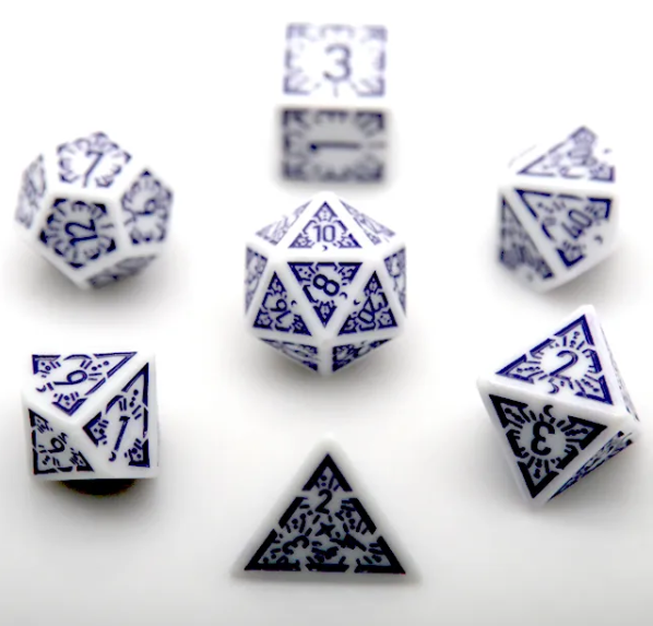 Arcane Amethyst Polyhedral Dice Set | 7-Dice White & Purple