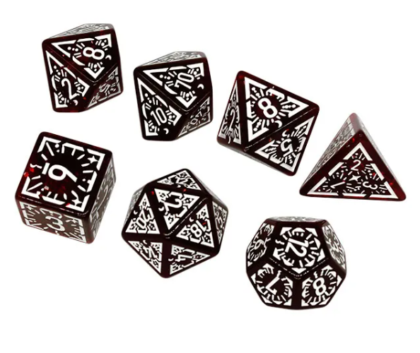 Arcane Mysteries Dark Red Translucent Polyhedral Dice Set | 7-Dice Red