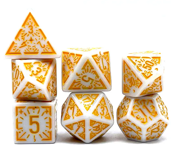 Arcane Radiance White and Yellow Polyhedral Dice Set | 7-Dice White