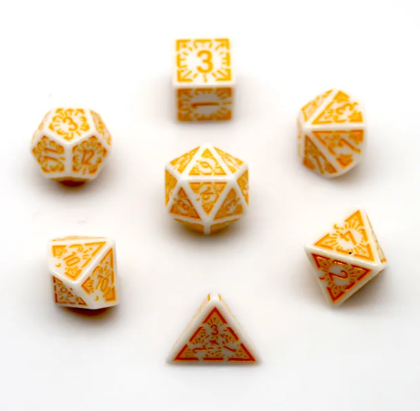 Arcane Radiance White and Yellow Polyhedral Dice Set | 7-Dice White