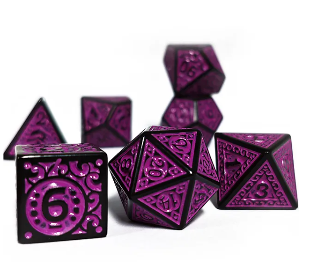 Black with Purple Ink Irregular Pattern Fill | 7-Dice Acrylic Dice Set