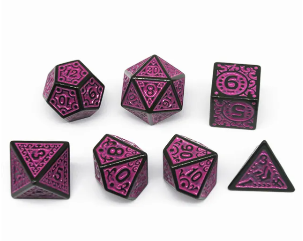 Black with Purple Ink Irregular Pattern Fill | 7-Dice Acrylic Dice Set