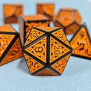 Black with Orange Ink Irregular Pattern Fill | 7-Dice Acrylic Dice Set