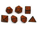 Black with Orange Ink Irregular Pattern Fill | 7-Dice Acrylic Dice Set