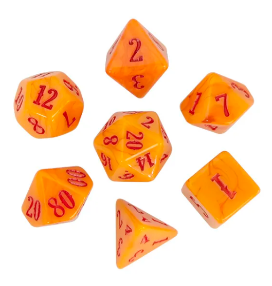 Sunfire Blaze 7-Dice RPG Set - Vibrant Orange with Red Numbers