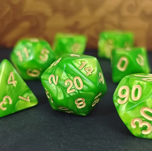 Grass Emerald Enchantment Pearl 7-Dice Set: A D&D Must-Have