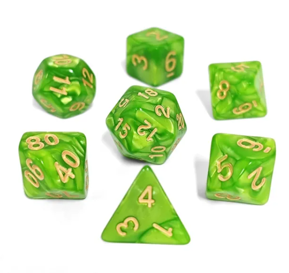 Grass Emerald Enchantment Pearl 7-Dice Set: A D&D Must-Have