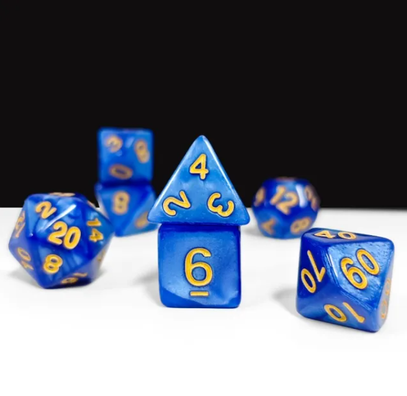 Sapphire Pearl 7-Dice Set: Precision and Elegance for Your Adventures