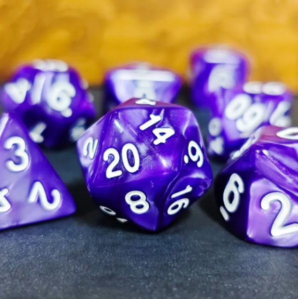 Royal Amethyst Pearl 7-Dice Set: D&D Roleplaying Elegance