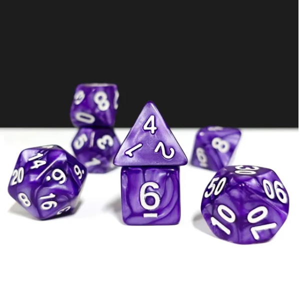 Royal Amethyst Pearl 7-Dice Set: D&D Roleplaying Elegance