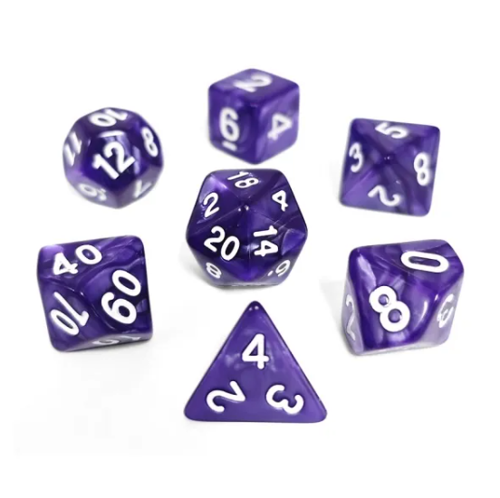 Royal Amethyst Pearl 7-Dice Set: D&D Roleplaying Elegance