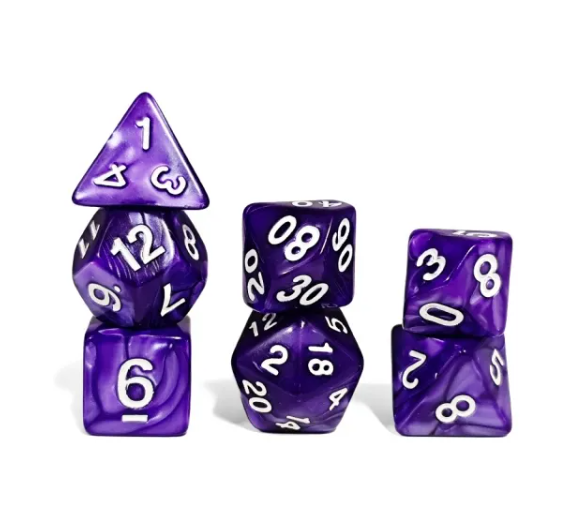 Royal Amethyst Pearl 7-Dice Set: D&D Roleplaying Elegance