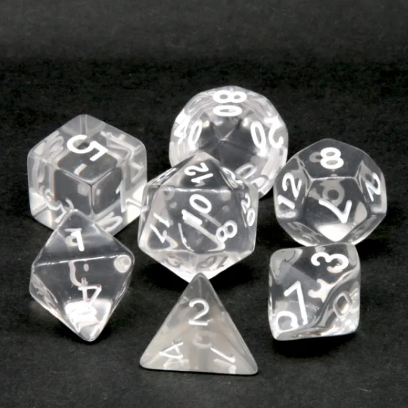 Crystal Clear Translucent Dice Set: D&D Roleplaying Essentials