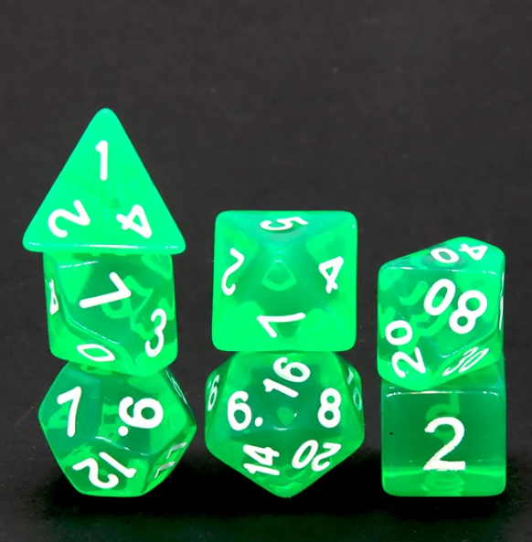 Vibrant Green Translucent Dice Set: D&D Roleplaying Essentials