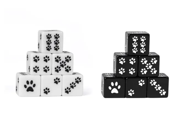 Black Cat Paw Dice Opaque w/White Paw Prints 16mm d6 Dice (sold per die)