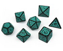 Black with Teal Ink Irregular Pattern Fill | 7-Dice Acrylic Dice Set