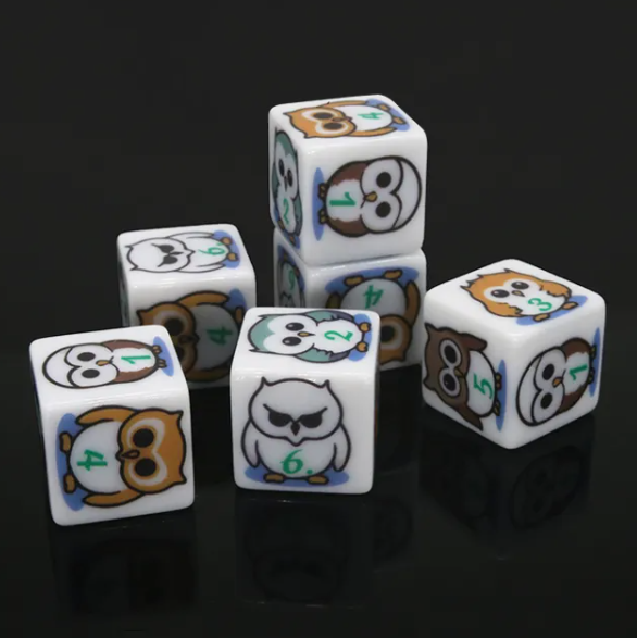 (White) Owl Dice | Printed d6 Dice Featuring Fantasy Animal Numbered