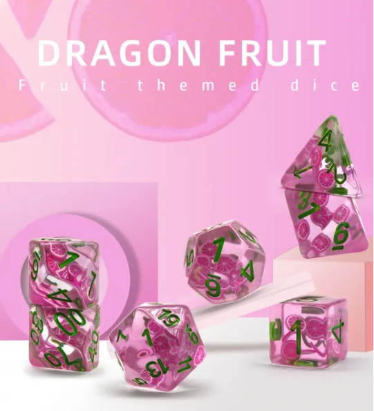 (presale) Dragon Fruit Themed Dice | 7-Dice Resin Dice Set