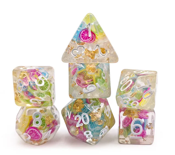 Fruit Medloy | 7-Dice Resin Dice Set DND Dice with Inclusion