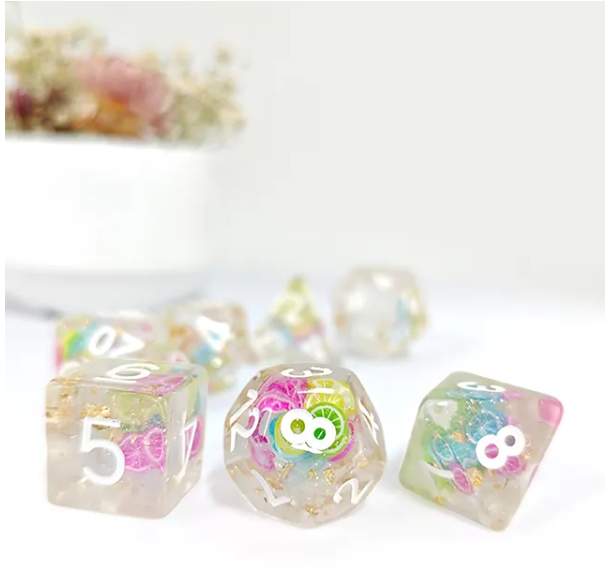 Fruit Medloy | 7-Dice Resin Dice Set DND Dice with Inclusion