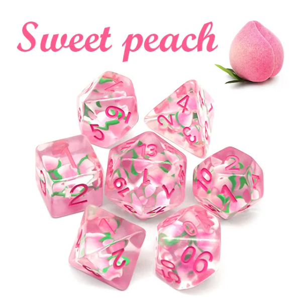 Peach Themed Dice | 7-Dice Resin Dice Set DnD Role Playing Set