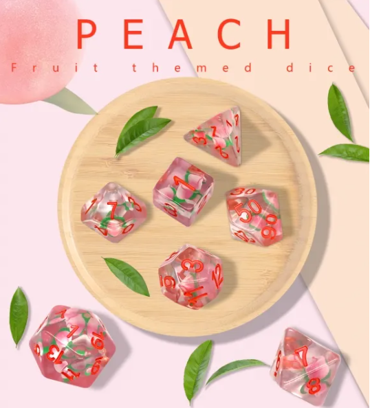 Peach Themed Dice | 7-Dice Resin Dice Set DnD Role Playing Set