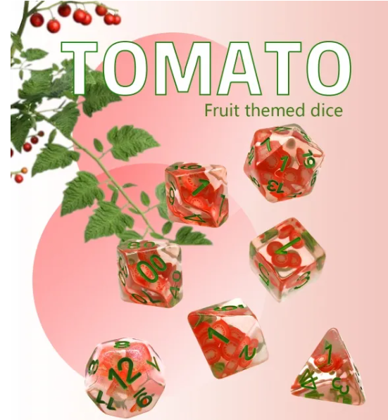 Tomato Themed Dice | 7-Dice Resin Dice Set DND Role Playing Dice