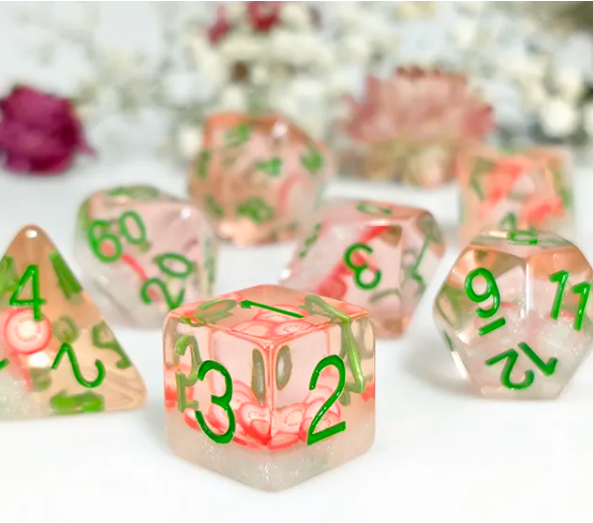 Tomato Themed Dice | 7-Dice Resin Dice Set DND Role Playing Dice