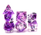 Clear-Purple Blend | 7-Dice DnD Set w/Blue Numbers and Glitter