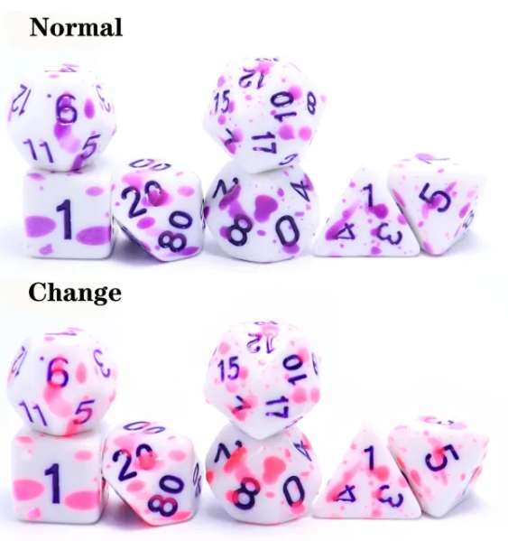 Enchanted Bloom: 7-Dice Acrylic DnD Set - Heat Reactive Color Change Dice