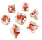 Autumn Whisper 7-Dice RPG Set - Clear Resin with Gold Numbers and Red Foil Maple Leaves