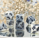 Marbled Elegance 7-Dice RPG Set - White with Grey Veins and Black Numbers