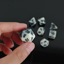 Marbled Elegance 7-Dice RPG Set - White with Grey Veins and Black Numbers