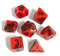 Inferno Blaze 7-Dice RPG Set - Red and Black Marble with Black Numbers