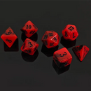 Inferno Blaze 7-Dice RPG Set - Red and Black Marble with Black Numbers