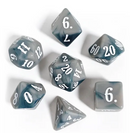 Stormy Veil 7-Dice RPG Set - Grey Marble with White Numbers