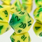 Emerald Blaze 7-Dice RPG Set - Yellow and Green Swirl with Green Numbers