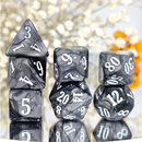 Obsidian Marble 7-Dice RPG Set - Black with Silver Swirl and White Numbers