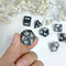 Obsidian Marble 7-Dice RPG Set - Black with Silver Swirl and White Numbers