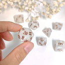 Pearl Radiance 7-Dice RPG Set - White Pearl with Copper Numbers