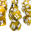 Golden Ember 7-Dice RPG Set - Amber with White Numbers