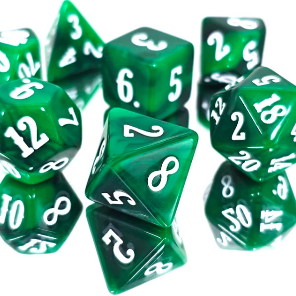 Emerald Surge 7-Dice RPG Set - Vivid Green with White Numbers