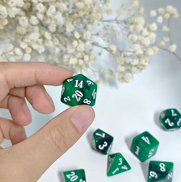 Emerald Surge 7-Dice RPG Set - Vivid Green with White Numbers